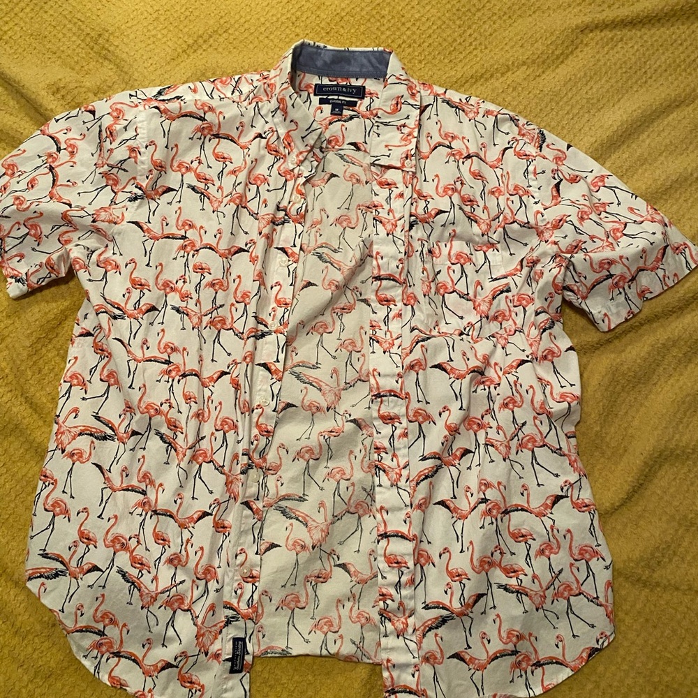 Crown & Ivy Pink and White Casual Button Down Shirt